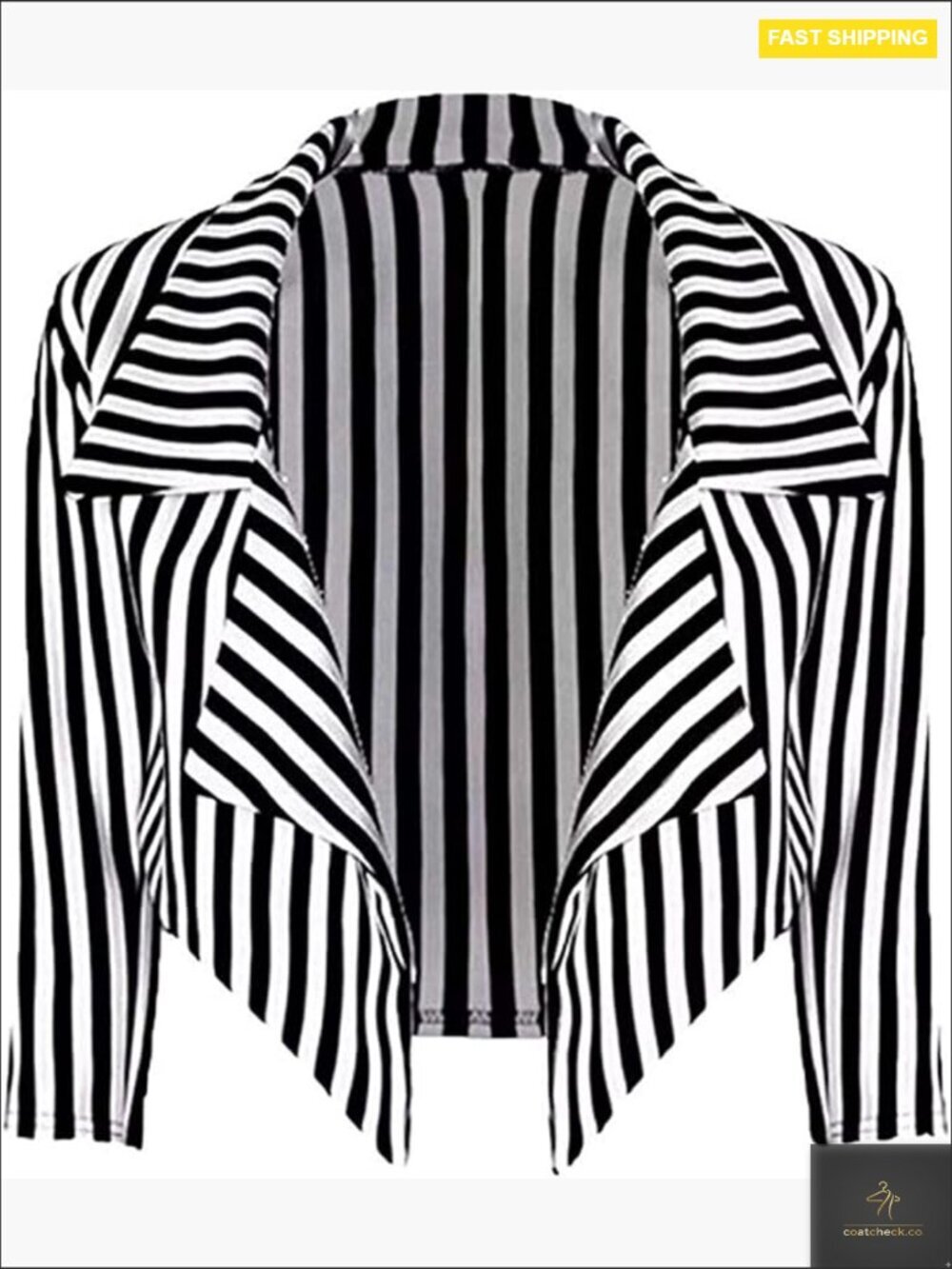 Striped Cropped Blazer Jacket Classic 3/4 Sleeves Open Front Waterfall Cardigan